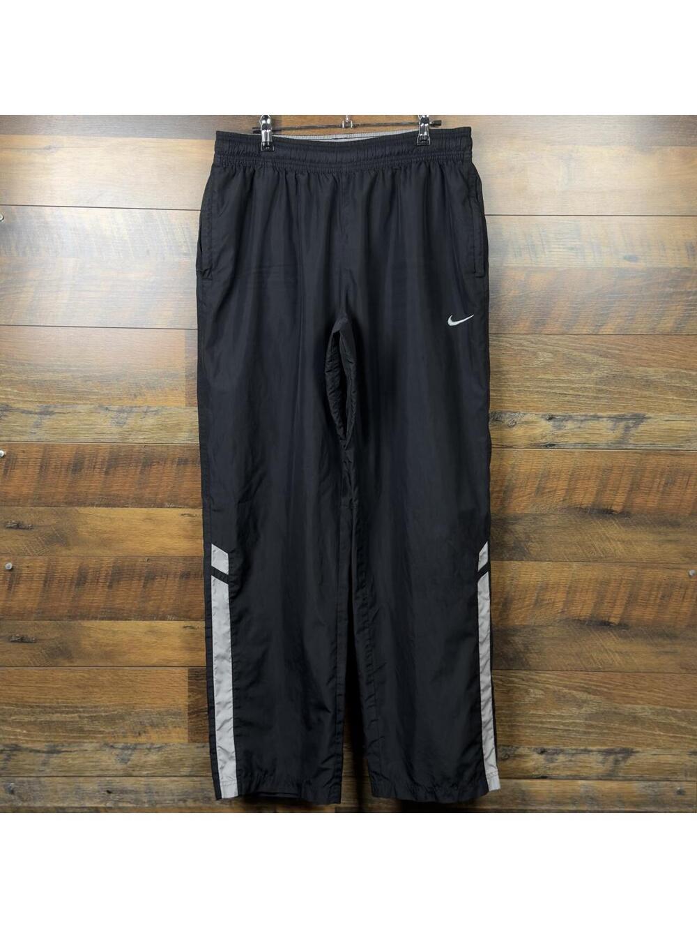 Y2K Nike Black Track Pants XL Baggy Swoosh Windbreaker Nylon Pants